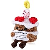 TOYMIS Birthday Cake, Emotional Knitted Cake with Motivational Card Cute Handmade Food Doll Inspirational Support Gift for Birthday Christmas Desk Decor