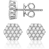 Delzzad Geometric Rhombus VVS Synthetic Moissanite S925 Stud Earrings Jewelry Gift for Men Women, 1ct Total Weight, S925 Sterling Silver, Round Cut, White/Gold