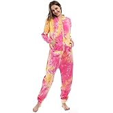 Lifeye Womens Onesie Pajamas Tie Dye Romper Sleepwear Long Sleeve Jumpsuit Homewear Union Suit Nightwear Adult