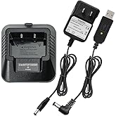Baofeng Cargador UV-5R BF-F8HP Cargador de radio bidireccional 100 V-240 V con adaptador de EE. UU. + cable de carga USB para