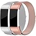 For Fitbit Charge 2 Bands, Maledan Stainless Steel Milanese Metal Replacement Accessories Bracelet Strap with Magnet Lock for Fitbit Charge 2 HR Rose Gold Silver Small
