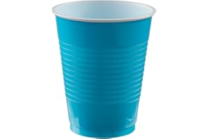 AMSCAN Caribbean Blue Plastic Cups (Pack of 20) - 18 oz. - Versatile Drinkware for Indoor & Outdoor Parties, Weddings, Birthdays, Celebrations & More
