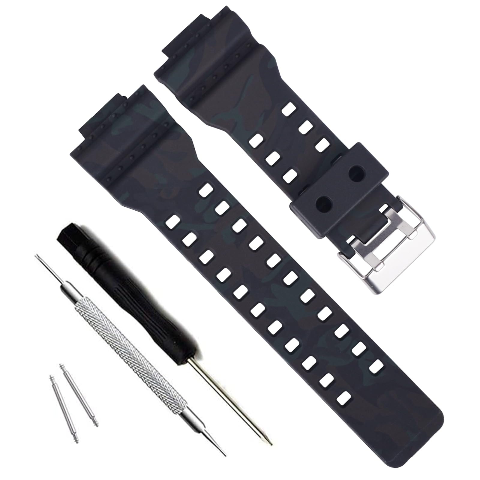 Natural Resin Replacement Watch Band Strap for Casio Mens G-Shock GD120/GA-100/GA-110/GA-100C (Camouflage-Dark Green)