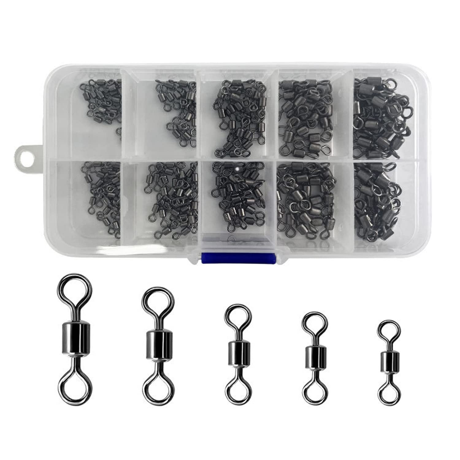 CRAZY SHARK 210pcs Fishing Rolling Swivel, Rolling Barrel Swivel, Fishing Connector, Sea Fishing Rolling Bearing Snap Connector, Fishing Tackle Accessories, Fishing Swivels for Freshwater Sea Fishing
