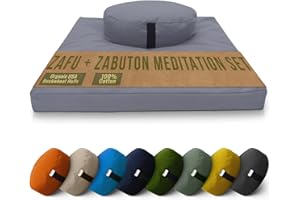 Bean Products Meditation Cushion Mat Set - Zafu Floor Pillow Organic Buckwheat Pillow + Cotton Filled Zabuton Prayer Pad - Meditation Pillow Yoga Knee Pad - Made in USA - 14" Round or 18" Oval