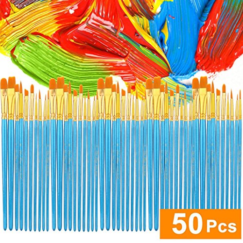 Tpingfe Acrylic Paint Brush Set, 5 Packs/50 Pcs Nylon Hair Brushes For All Purpose Oil Watercolor Painting Artist Professional Kits - Thumbnail 7