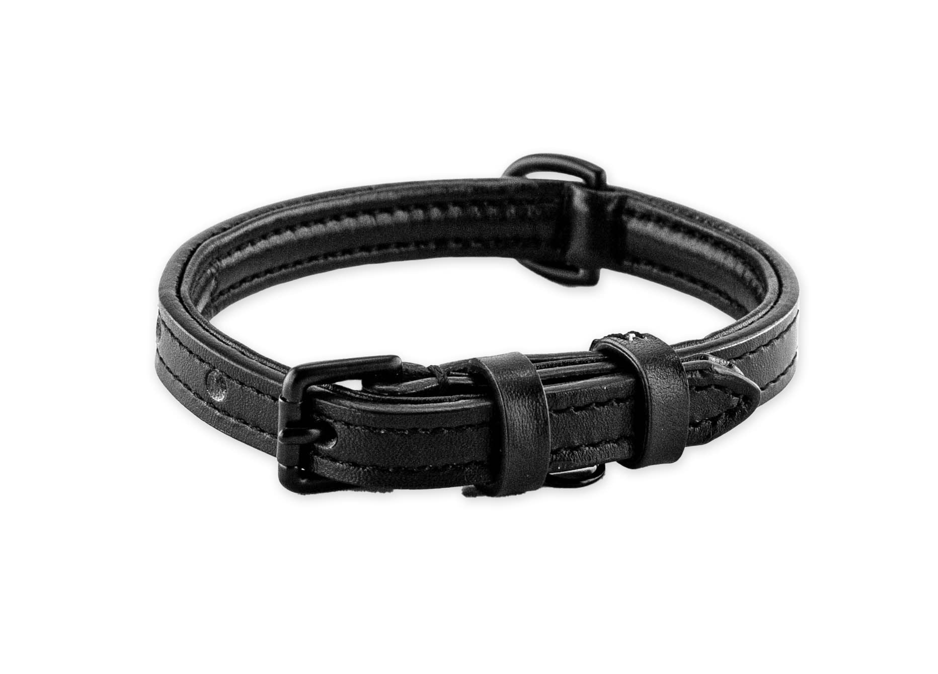 Brute Strength Leather Dog Collar - Black with Black Stitching - S - 26-33 cm