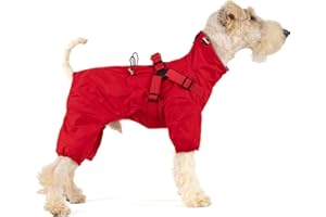 Mile High Life Waterproof Dog Raincoat, Full Coverage Small Dog Rain Coat with Harness, Adjustable 4 Legs Puppy Rain Jacket w