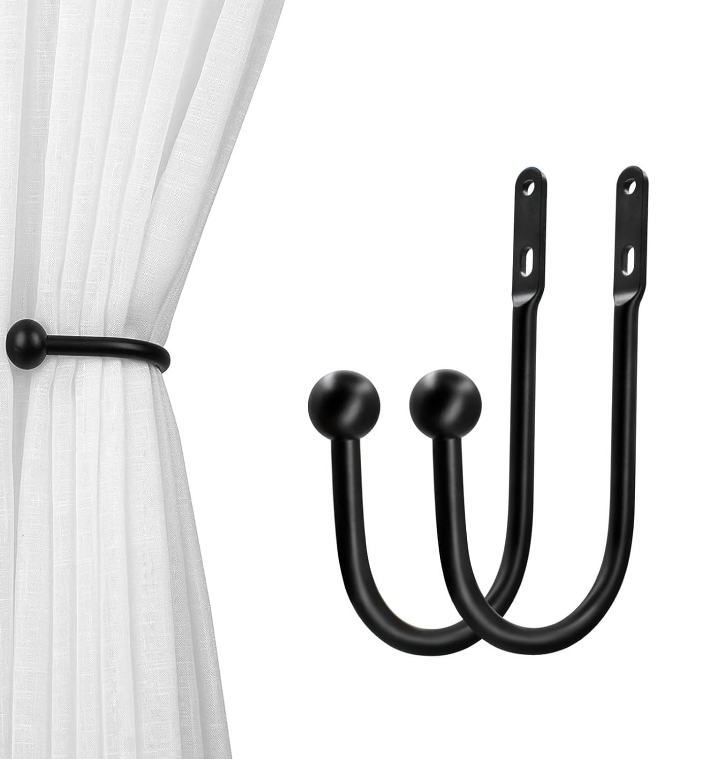 VRSS Wall Mount Curtain Tiebacks Drapery Holdbacks Curtain Holdback Hooks 6" L x 3" W Simple Style (2pcs Black)