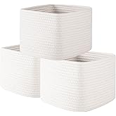 OIAHOMY 9”x9”x7” Storage Cubes, Cotton Rope Woven Baskets for Organizing, Cube Storage Bin, Small Gift Basket for Shelf, 3-Pack, White