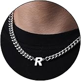DuoDiner Easter Basket Stuffers -Initial A-Z Cuban Link Chain Necklaces for Men Boys Letter Pendant Stainless Steel 6.5mm 18+2 Inches,Jewelry Gifts