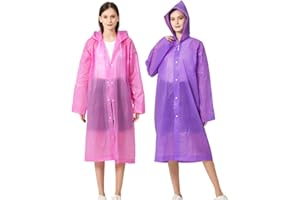 BAITEMJIA Rain Ponchos for Adults, Reusable Waterproof Hooded EVA Rain Coats Rain Jackets Rainwear for Women Men, Pack of 2