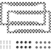 Checkerboard Black and White License Plate Frame, Set of 2 Checkerboard Race Car License Plate Covers, Men & Women Car Tag Aluminum License Plates Holder for 4 Holes with Screws 12.3 X 6.3 in