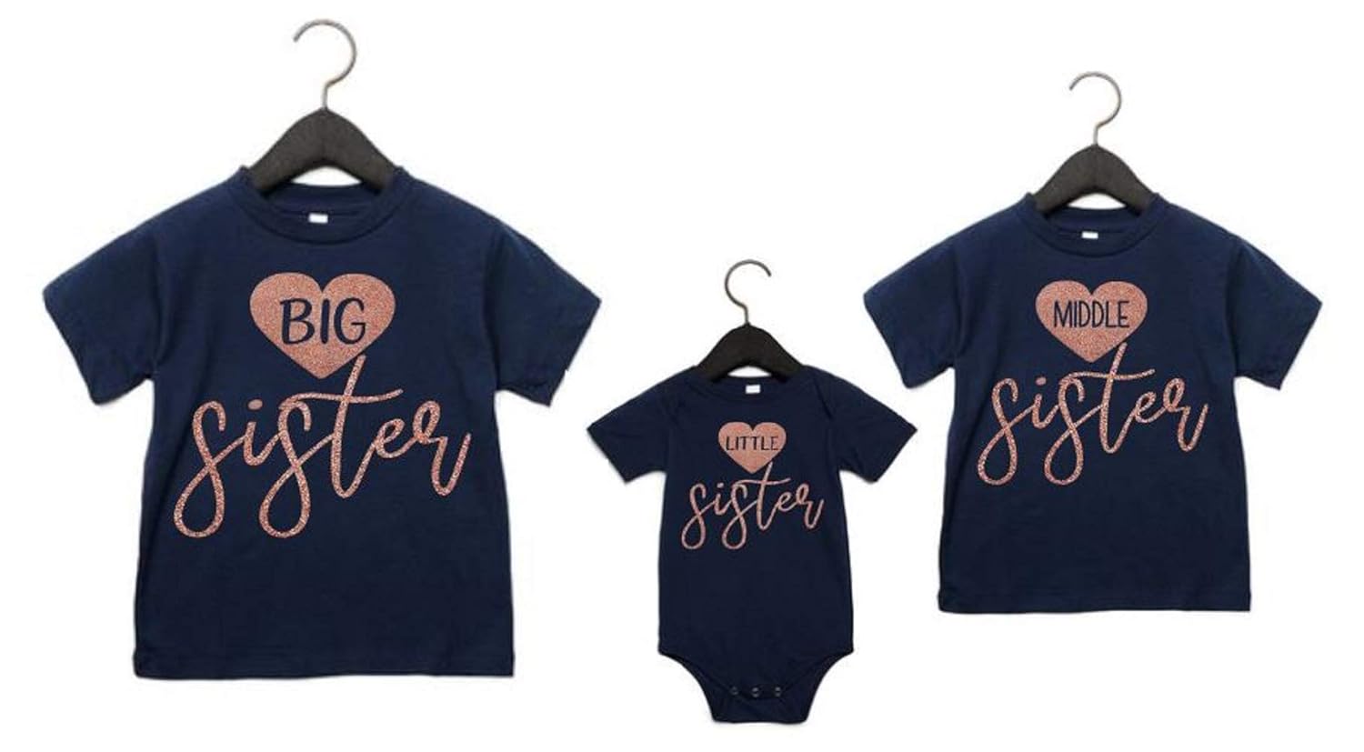 Amazon.com: 3 Sister Shirts Big Middle Little Sister Glitter Set of 3 Matching Sister Shirts 