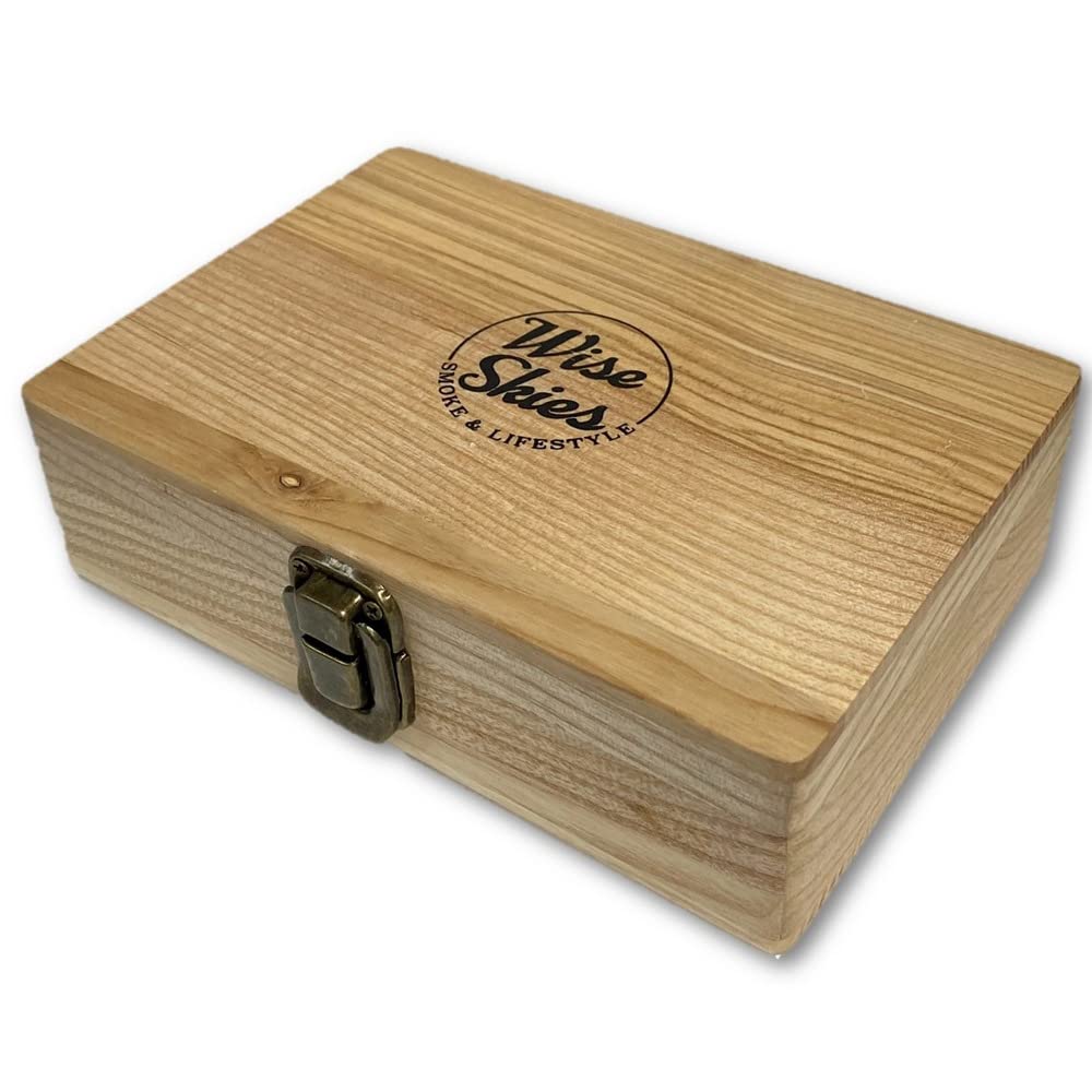 Wise Skies Wooden Rolling Box - Boxes with Hinged Lids Rolling Tray Storage (Medium - Natural)