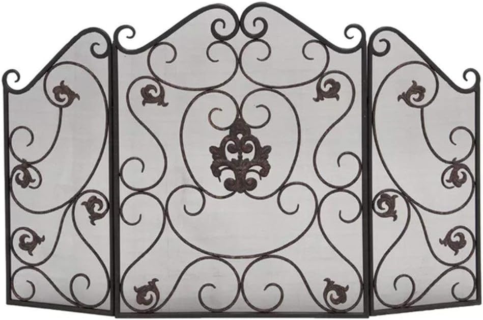 Pantalla Chimenea 3 Paneles Malla Negra Pantalla de Fuego Guardia de