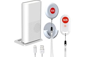 EVERNARY Wireless Caregiver Call Button, Rechargeable Caregiver Pager for Elderly, Call Bell for Elderly at Home,Medical Life Alert Systems for Seniors with Portable Receiver / Emergency Button with Pull Rope