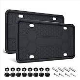 RJUP License Plate Frame 2 Pack Black, Silicone License Plate Holder & Protector for Cars, SUVs, Vans, Rustproof No-Scratch P