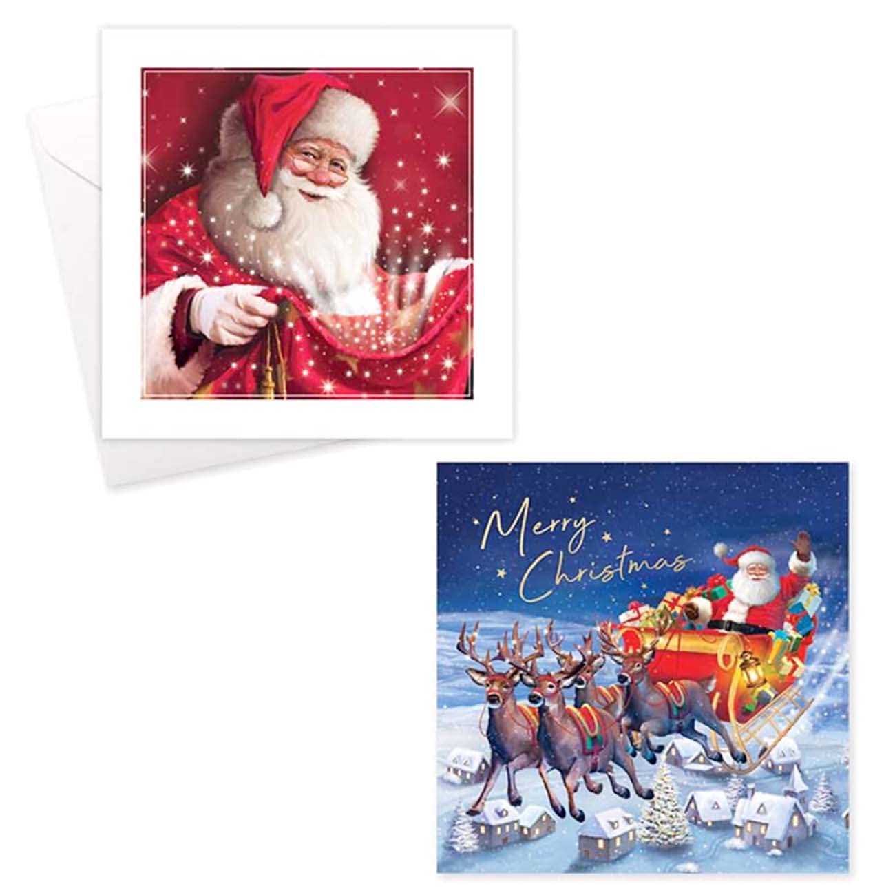 Bulk Pack 60 Cards in 20 Traditional Elegant Design Santa & Reindeer Sleigh Christmas Cards Assorted Festive Theme