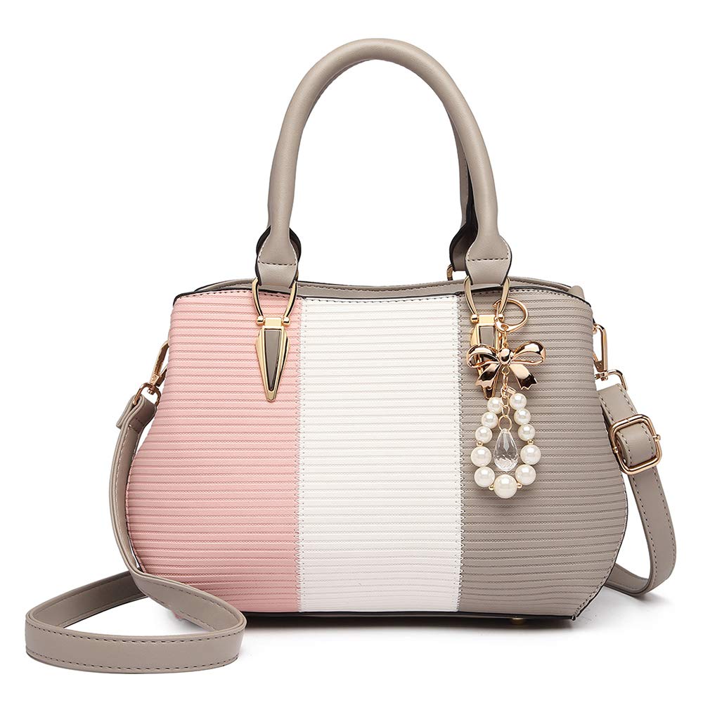 Miss Lulu Women Designer Top Handle Bag Fashion Colour Block Shoulder Bag with Pearl and Crystal Style Drop