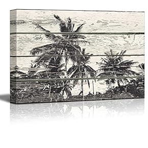 Palm Tree Woodcut Print Artwork - Rustic Canvas Wall Art Home Art - 12x18 inches