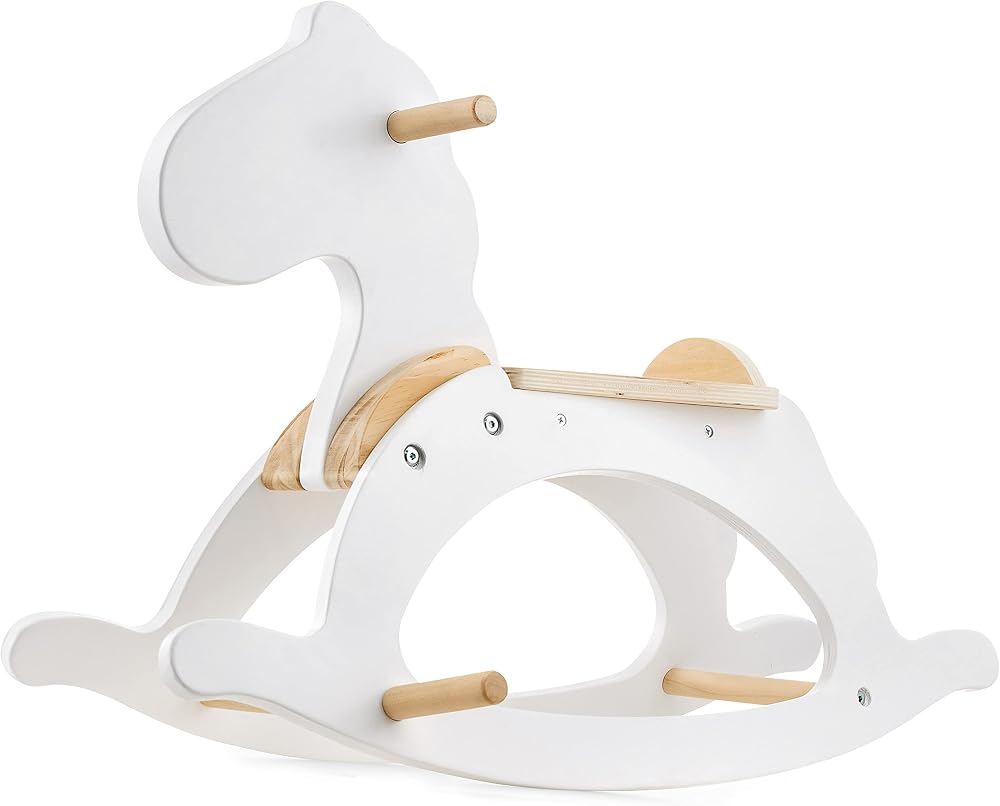 Mamabrum Wooden Rocking Horse White Classic Rocker Toy Child 1+ Year 50kg