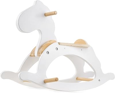 Mamabrum Wooden Rocking Horse White Classic Rocker Toy Child 1+ Year 50kg