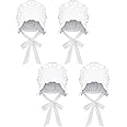Hicarer White Mob Cap Women Colonial Bonnet Hat Grandma Mop Hat Mob Bonnets Lace with Adjustable Straps for Maid
