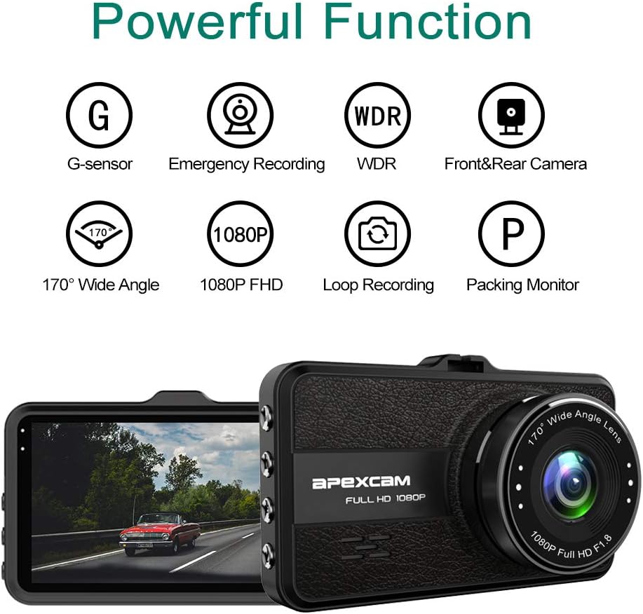 Apexcam Dash Cam 1080P Ultra HD Dash Camera for Cars Recorder 170°Wide