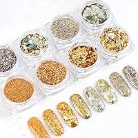 Macute Sparkle Nail Glitters 8 Boxes Gold Silver Nail Art Sequins Metallic Shining Flakes for Women Fingernails and Toenails Designs Nails Decorations Supply Manicure Tips Accessories