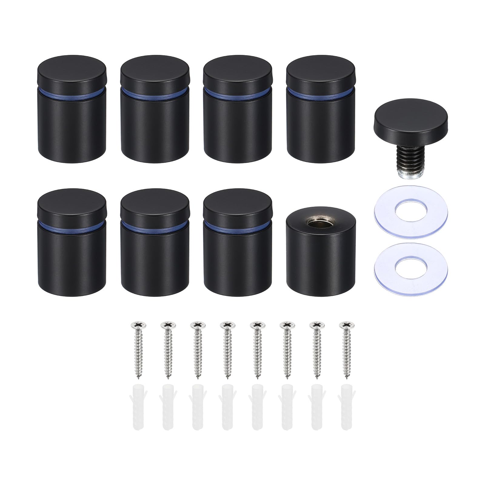 PATIKIL 1 x 1.2 Inch Sign Standoff Screws, 8 Set Stainless Steel Wall Standoff Mounting Hardware Advertising Glass Nail for Hanging Acrylic Picture Frame Acrylic Panel, Black