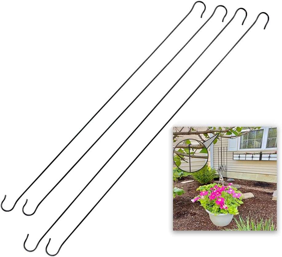 Outdoor Hanging Brackets - Evelots 4 Pack Metal Tree Branch Garden S Hook Hangers, Sizes 21 and 24 Inches, for Bird Feeders/Hanging Planters/Windchimes