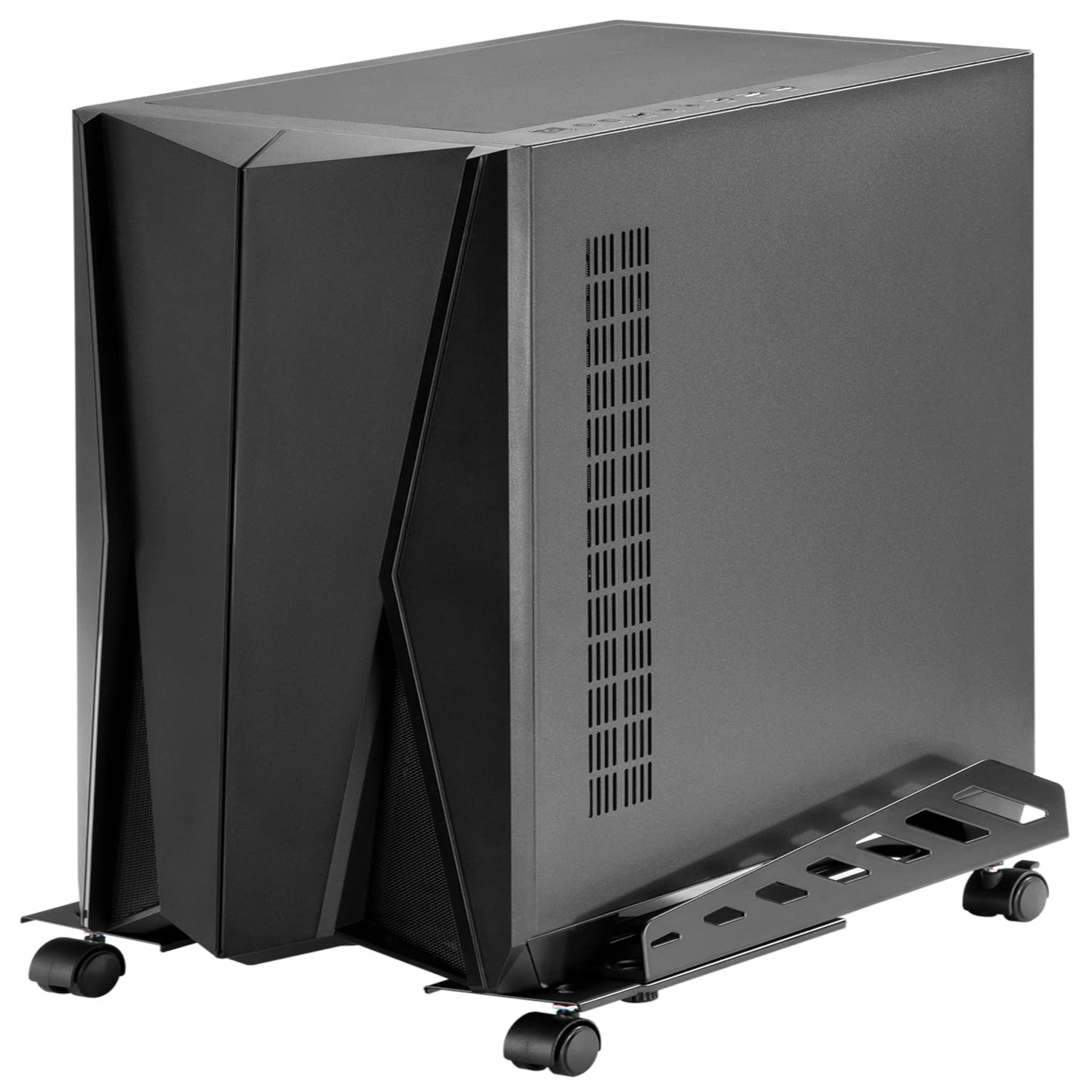 Allcam PH24FL Computer Trolley Width- & Length-adjustable CPU Holder Compatible w/Fat Gaming PCs in Black