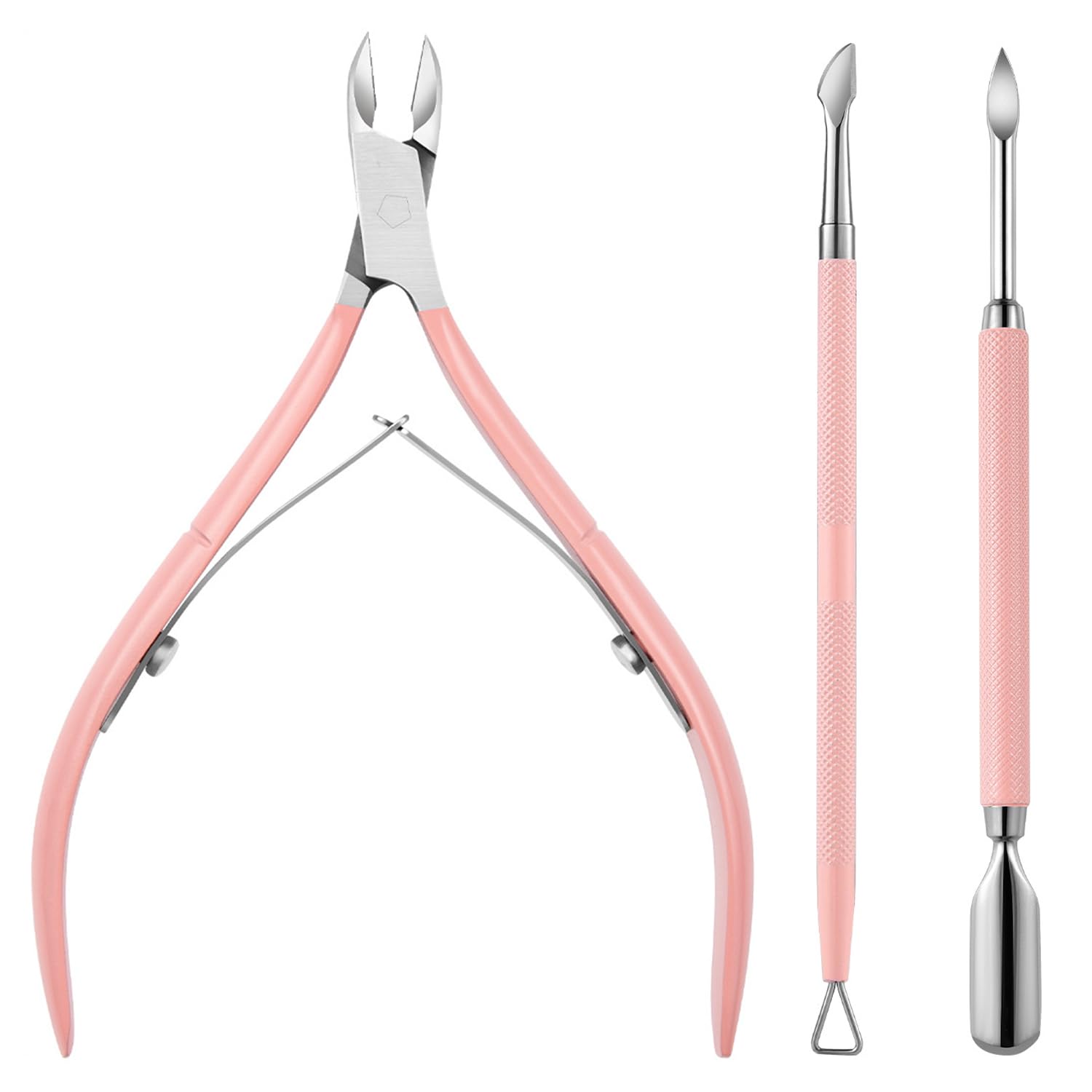 FUZVOL 3 PCS Cuticle Remover Tool Set Stainless Steel Cuticle Pusher and Cutter Professional Cuticle Trimmer Nipper Durable Manicure Tools for Fingernails Toenails Care