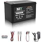 KBT 24V 6Ah Deep Cycle Rechargeable LiFePO4 Lithium Battery with 24V Charger, Charging Cable, Cable Connector