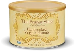 The Peanut Shop of Williamsburg Extra-Large Handcooked Lightly Salted Virginia Peanuts Williamsburg Peanuts Non-Gmo Kosher Gluten-Free No Preservatives - 32 Oz Tin