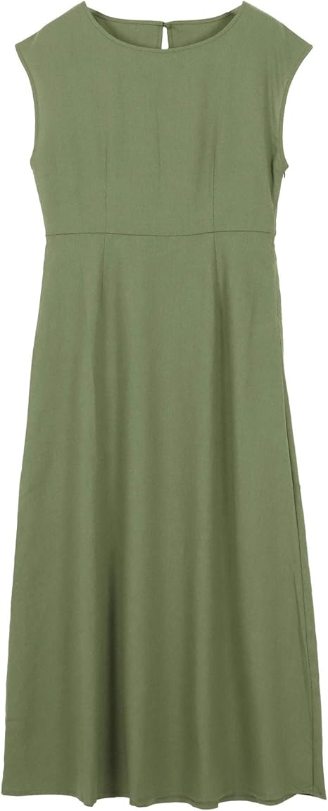 Amazon 神戸レタス バックオープンサイドファスナーフレンチスリーブロングワンピース E2504 レディース 大人 シンプル ナチュラル 黒 秋 ワンピース 夏 フレンチスリーブ ノースリーブ ロング ロングワンピース バックオープン 上品 きれいめ フリー グリーン