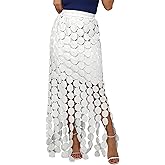 Kissonic Womens Long Fringe Maxi Skirt Summer Hollow Out Boho Elastic High Waist Skirt