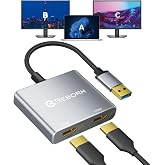 Reborn USB-A to Dual HDMI Adapter, Extended Display for Dual Monitor | USB 3.0 to 2 HDMI Converter, HDMI Splitter for Windows, macOS Laptop, Desktop, External Graphincs