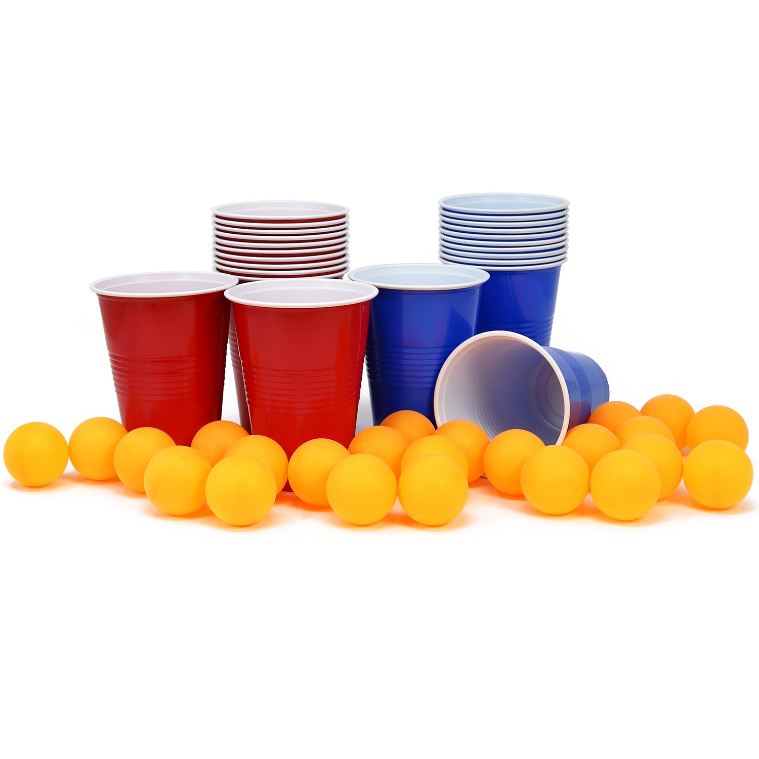 com-four® 48-piece beer pong set - beer pong drinking game with 24 cups and 24 balls - party game blue against red - beer pong cup set - drinking game to pass the time (048-piece cup+balls)