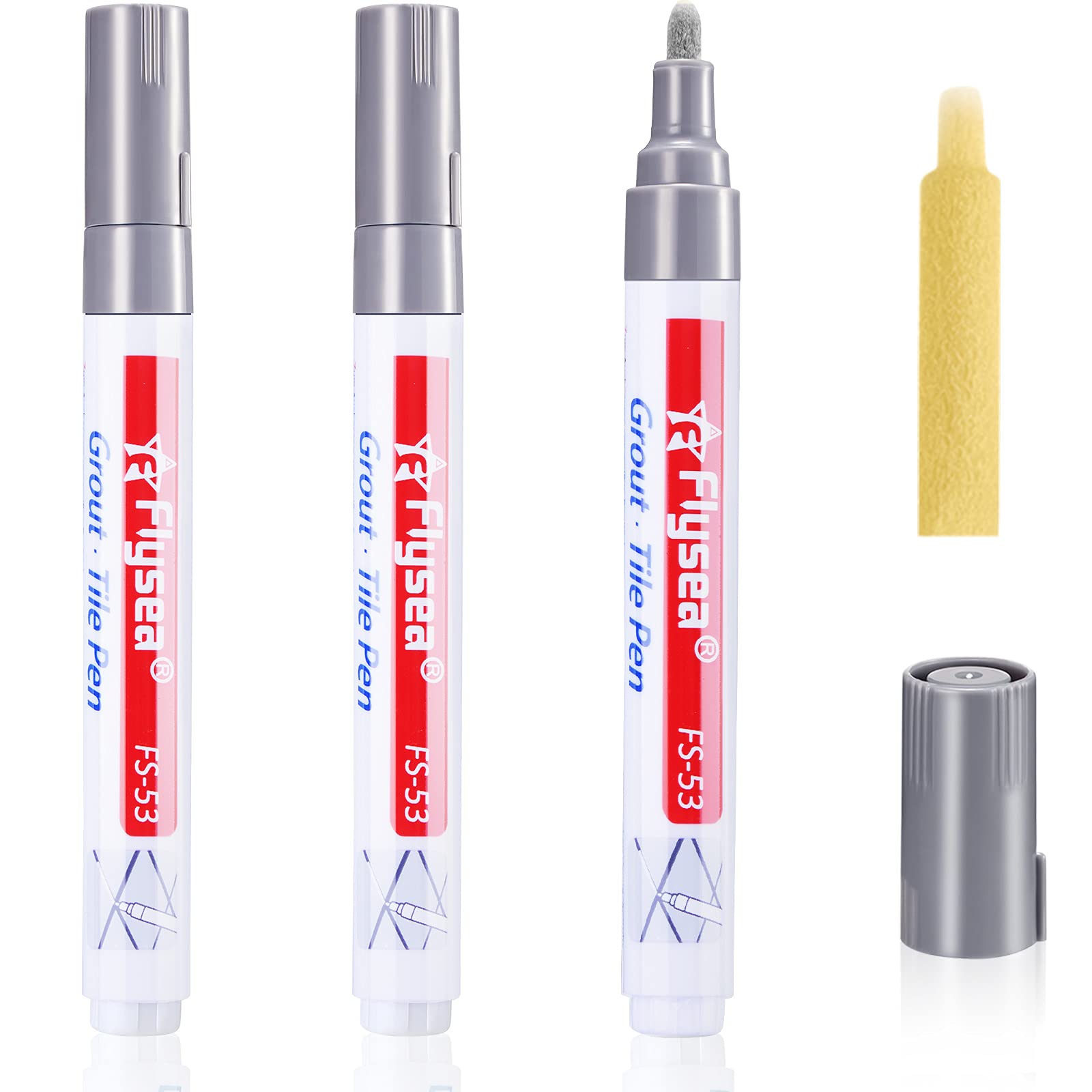 Zonon 3-Piece Grout Tile Pen, Water-Based, Light Gray, Tile Grout Restorer, Kitchen, Bathroom, Porch, Patio