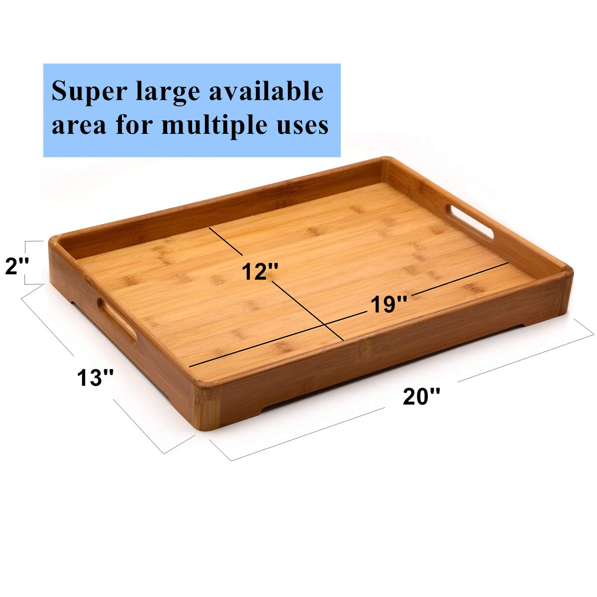 Bamber Extra Large Bamboo Serving Tray with Handles Decorative Coffee