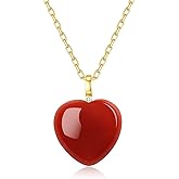 COAI Carnelian Necklace for Women, 18K Gold Plated Stainless Steel Chain Red Heart Necklace for Women