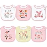 Maiwa 6 Pack Cotton Baby Bibs for Girls Boys with Waterproof layer for Drooling Eating teething with Snaps