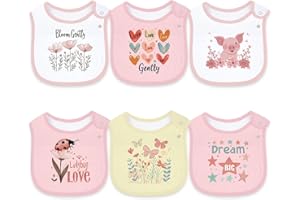 Maiwa 6 Pack Cotton Baby Bibs for Girls Boys with Waterproof layer for Drooling Eating teething with Snaps