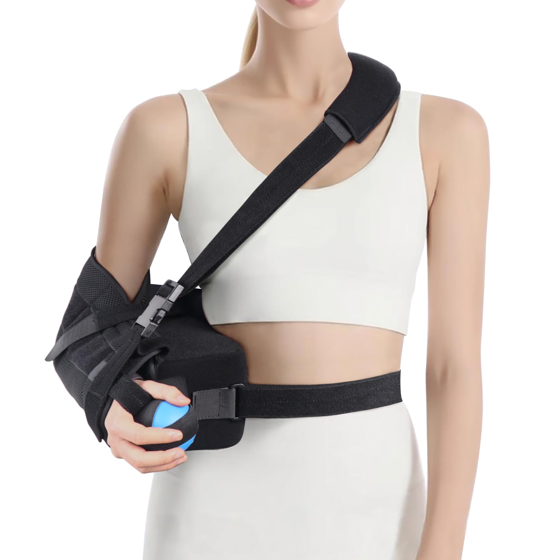 Photo 1 of ComfortLife Arm Sling Shoulder Immobilizer for Rotator Cuff Pain Relief, Surgery & Broken Arm - Shoulder Abduction Pillow for Injury Support - Brace Includes Pockets-Foam Stress Ball and Wedge