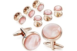 HAWSON Cufflinks and Tuxedo Studs Set for Men with Gift Box, Mother-of-Pearl Cuff links for French Cuff Shirt and Dress Shirt, Suitable for Wedding, Birthday, Party
