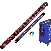 3/8-Inch Magnetic Socket Organizer Rail, Aluminum Alloy Socket Rail, Heavy Duty Sockets Holder with 14 Clips, 360&deg; Swivel Clip Tool Tray, Sockets Organizer for Tool Box Drawer (Red)