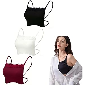 YWTAENOH 3Pcs Lady Lace Wearable Mock Camisole Bra Insert Overlay Modesty Panel Cleavage Cover up for Low Neckline