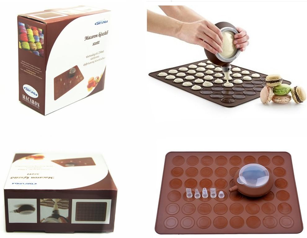 DRFUNDA Macaroon Making Set- 48 Capacity Macarons Moulds Silicone Baking Mat and Decorating Pen Icing Tips with 4 Nozzles